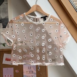 Forever 21 sheer cropped daisy shirt